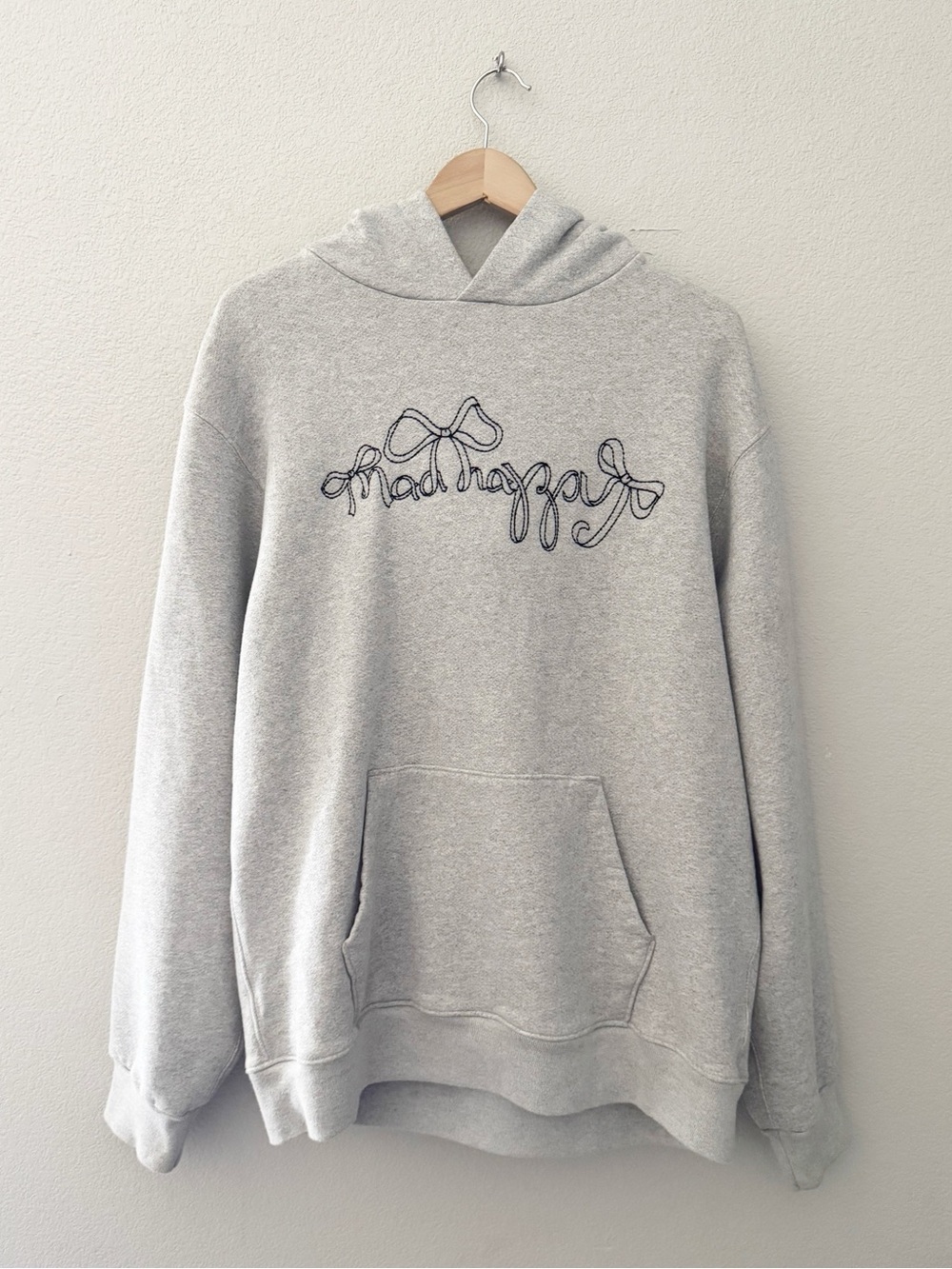 Madhappy Bow Fleece Hoodie Sweatshirt Med Grey Cotton Oversized Casual Street